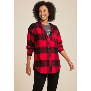 Maurices Cabin Collegiate Plaid Hooded Button Down Shirt - Size Medium NWT‎